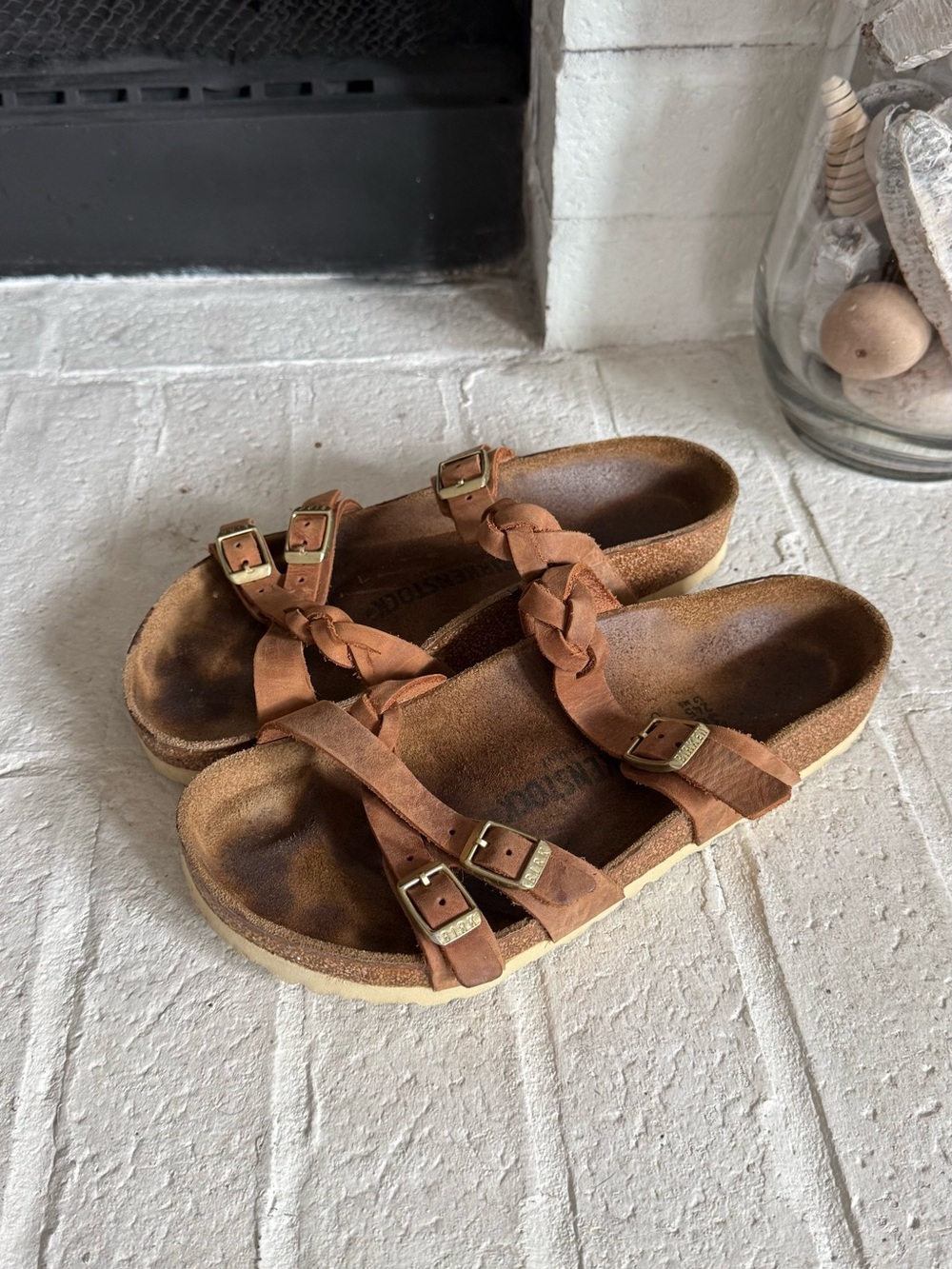Birkenstock Franca Braided Sandals Cognac Oiled Leather Women’s EU 39 US 8-8.5